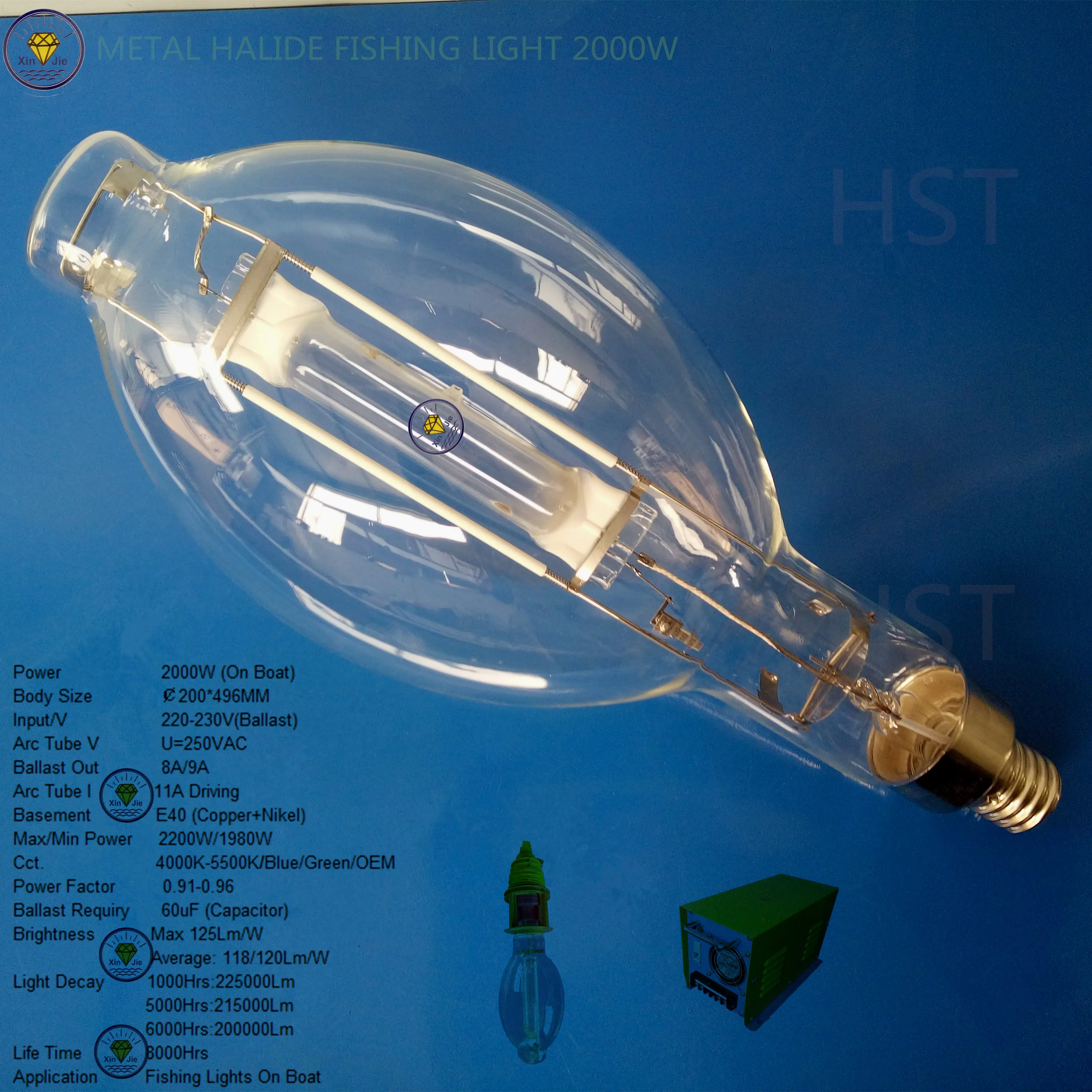 best selling 2000w MH bulb fish lamp squid fishing lamp for fishing lamps 220v E40 ballast metal halide lamp