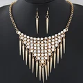 ZA ra Gold Silver Plated Alloy Rivet Tassels Pendant CZ Rhinestone Collars Necklace Women Earring Jewelry