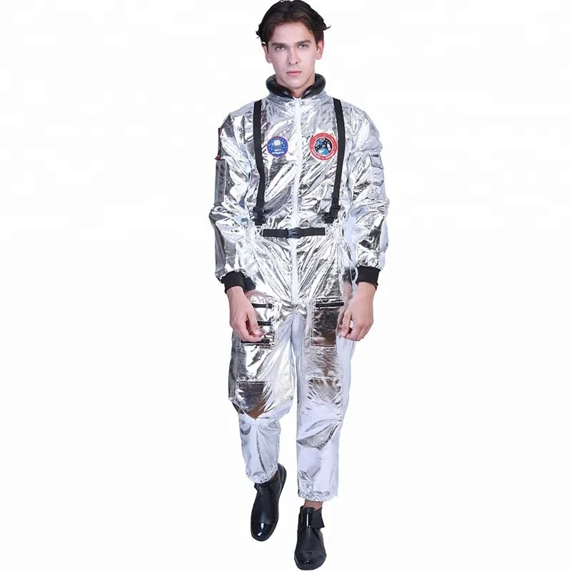 Family Halloween fancy dress silver cosmonaut cosplay adult kids spaceman astronaut costume