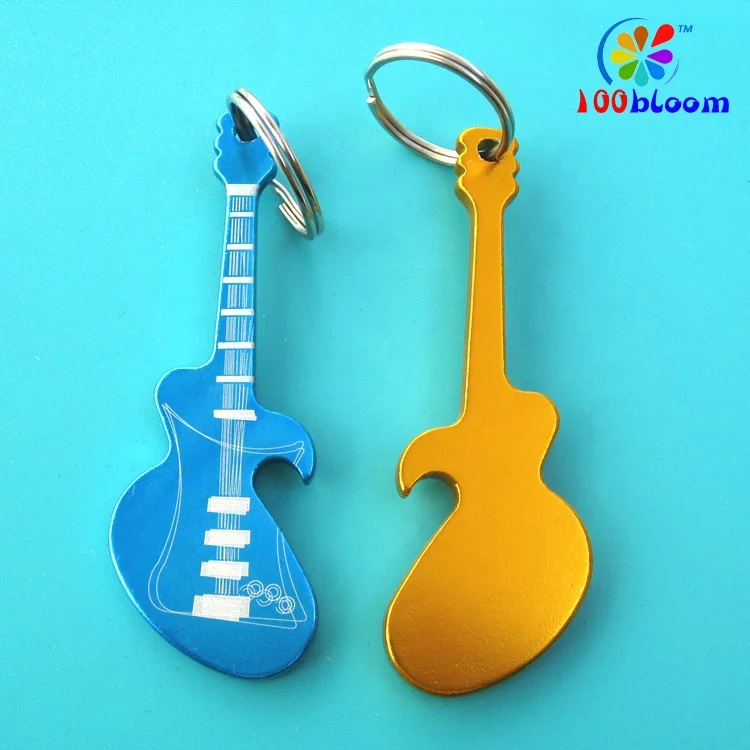 Factory directly wholesale 7.4cm aluminum guitar shape bottle opener keychain