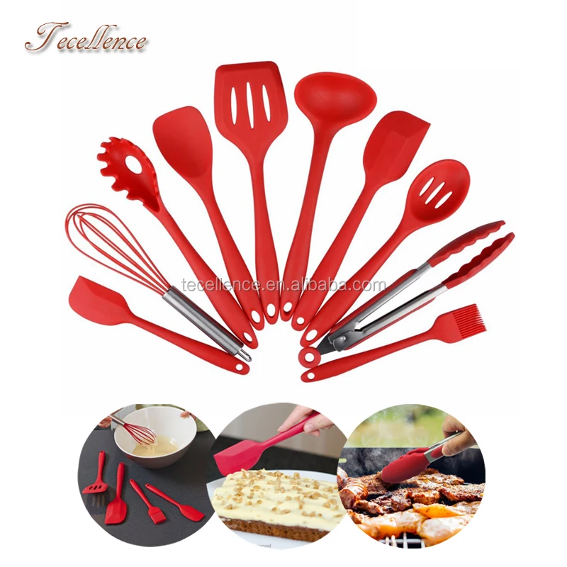 10 Pack Heat Resistant Food Grade Silicone Kitchen Utensil Set Cooking Tools for Wholesale