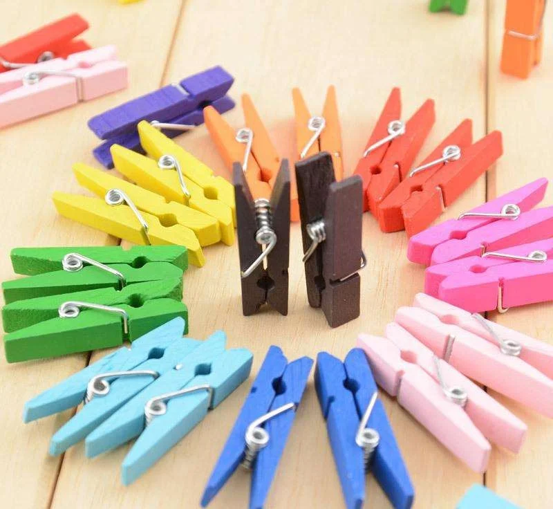 25mm Mini Printed Clips Wood Decorations Wooden Pegs for Clothes Bags Logo DIY