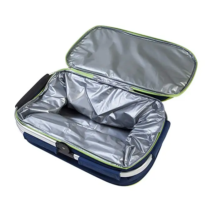 Family Size Insulated Folding Collapsible Picnic Basket Cooler with Sewn in Frame