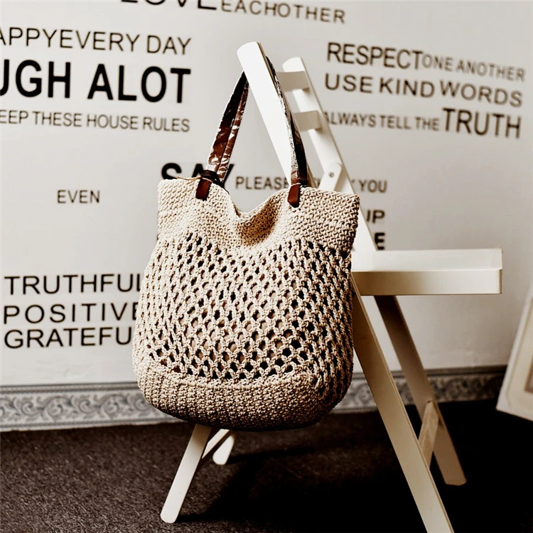 
2021 Eco-friendly Washable Vintage Hand Knitted Macrame mesh Bags crochet tote Macrame Ladies Bag 