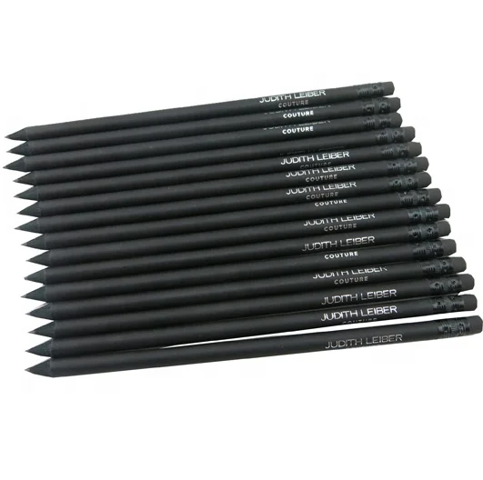 Personalized white color logo printed Black wood pencil with crystal