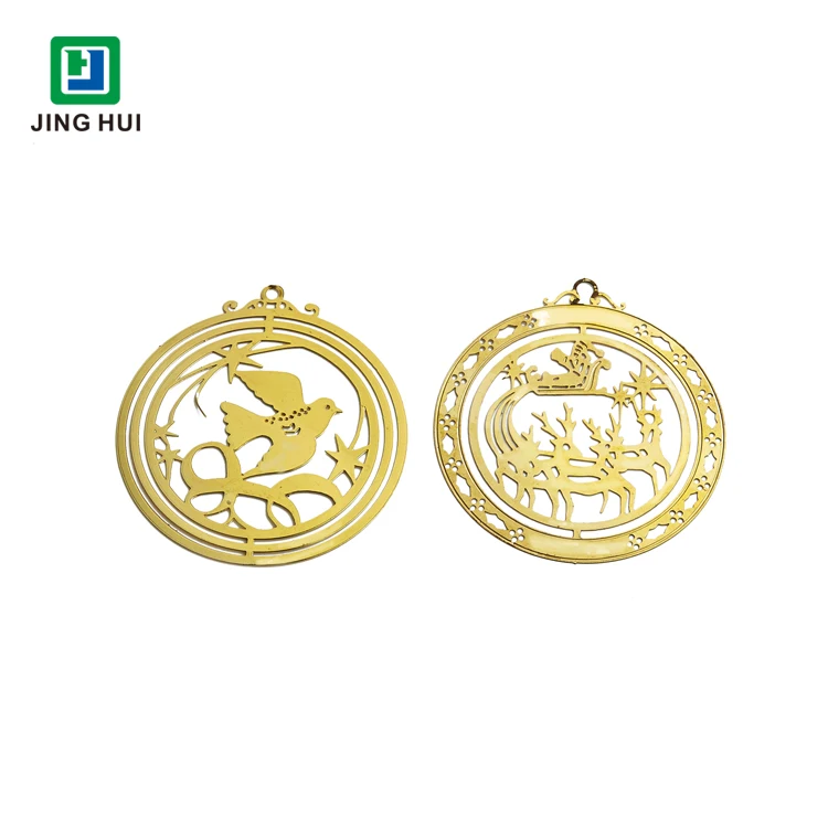 Metal Brass Plated Gold Round Shaped Chinese Christmas Ornaments