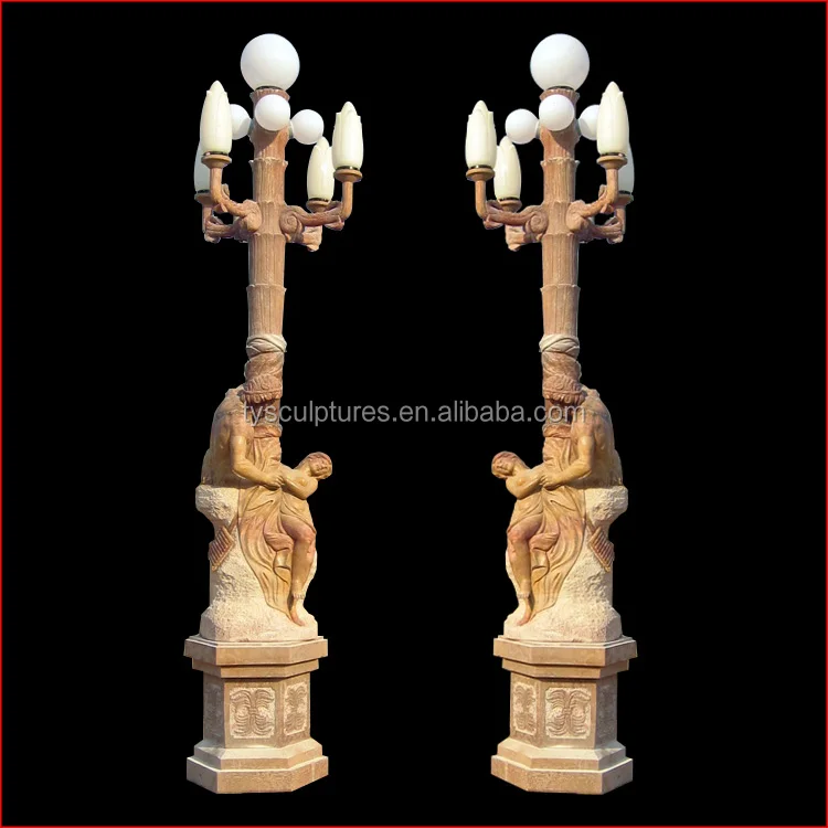 Натуральная популярная ручная резная желтая мраморная уличная осветительная стойка для главных