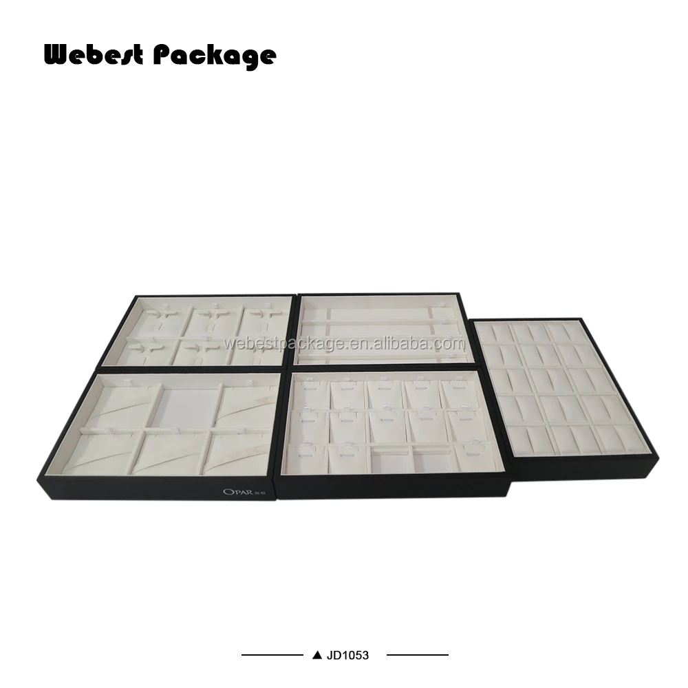 
Webest value stackable ring customized handmade black Pu leather jewelry display tray 