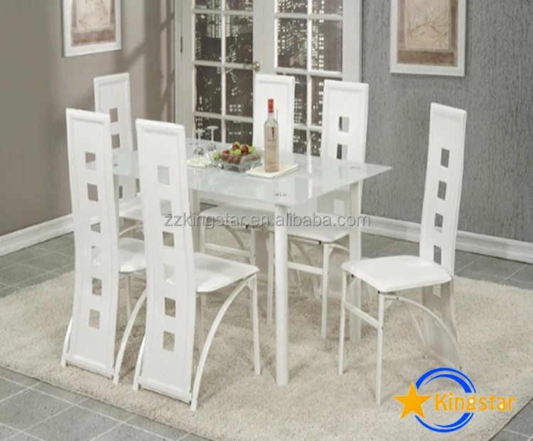 Wholesale glass top dining table and chairs set with 6 PU chairs