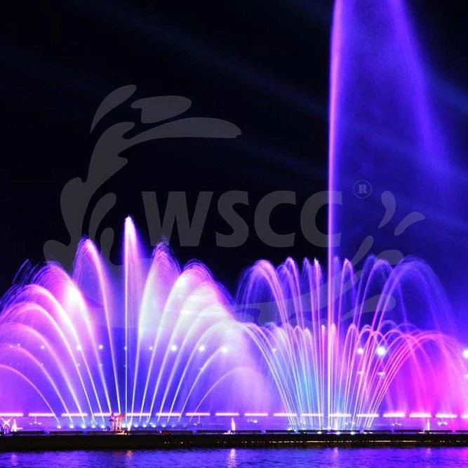 Beautiful water show dancing music fountain show with LED light , laser, projector and water screen for lake or square