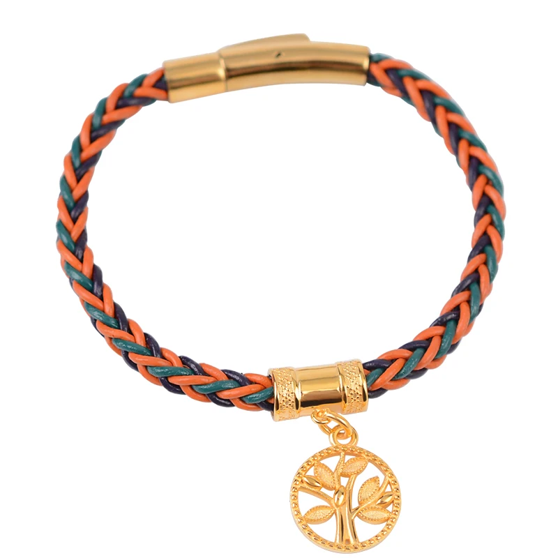 LONGJIE wholesales 925 silver Tree of life  rope bracelet handmade leather braided bracelet for woman