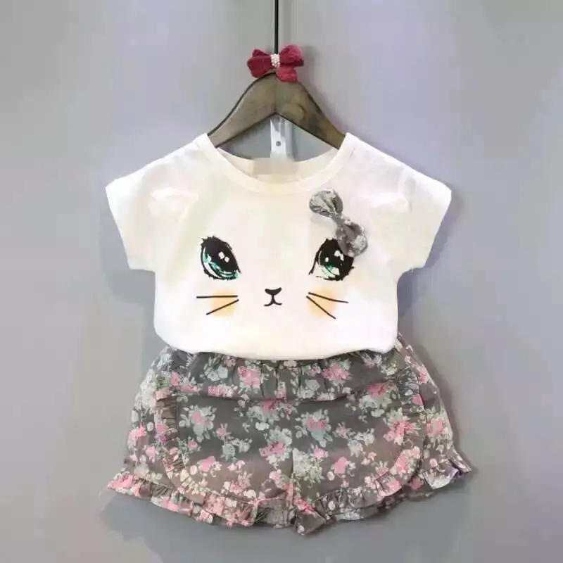 Baby girls clothing set kids cartoon clothes set for girls high quality cotton short sleeve short