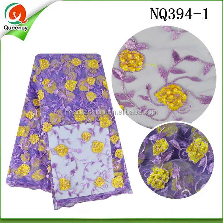 NQ395 Queency New Popular Design African Dress Style Purple Stones French Lace Fabric Dubai