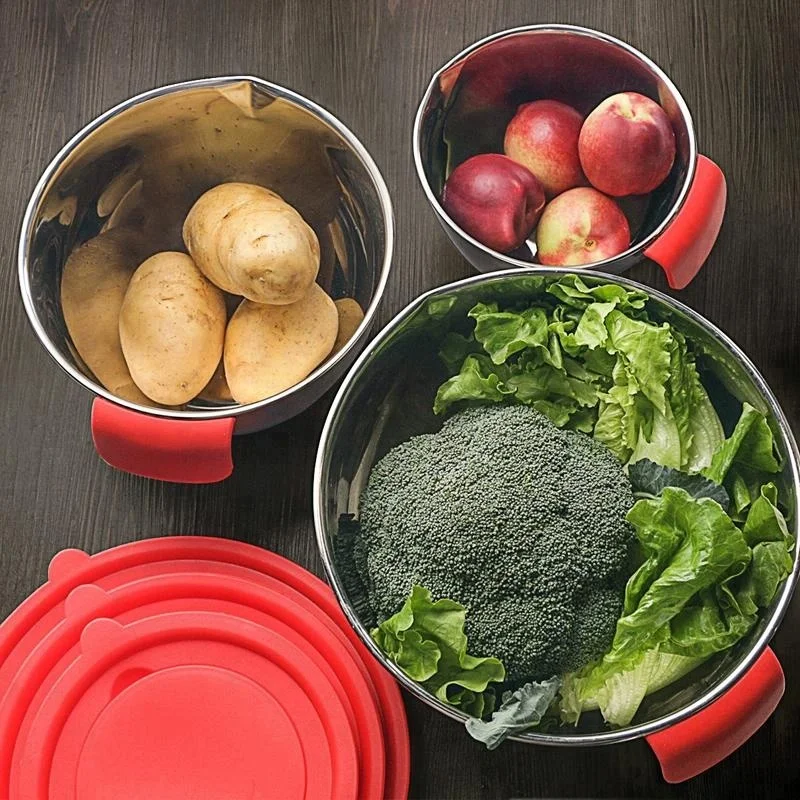 High quality 304 stainless steel japanese style handle mixing bowl with silicone bottom and measurer