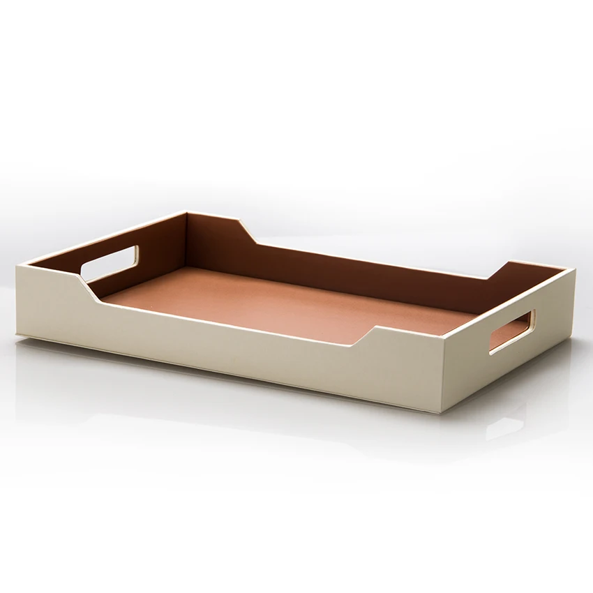 Популярный модный дизайн искусственная кожа ручной работы деревянный поднос из МДФ для кухни гостиной сервировочный прямоугольный приветственного обслуживания отеля