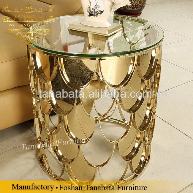 Fashion design fish scale base mirrored top round wedding gold tables