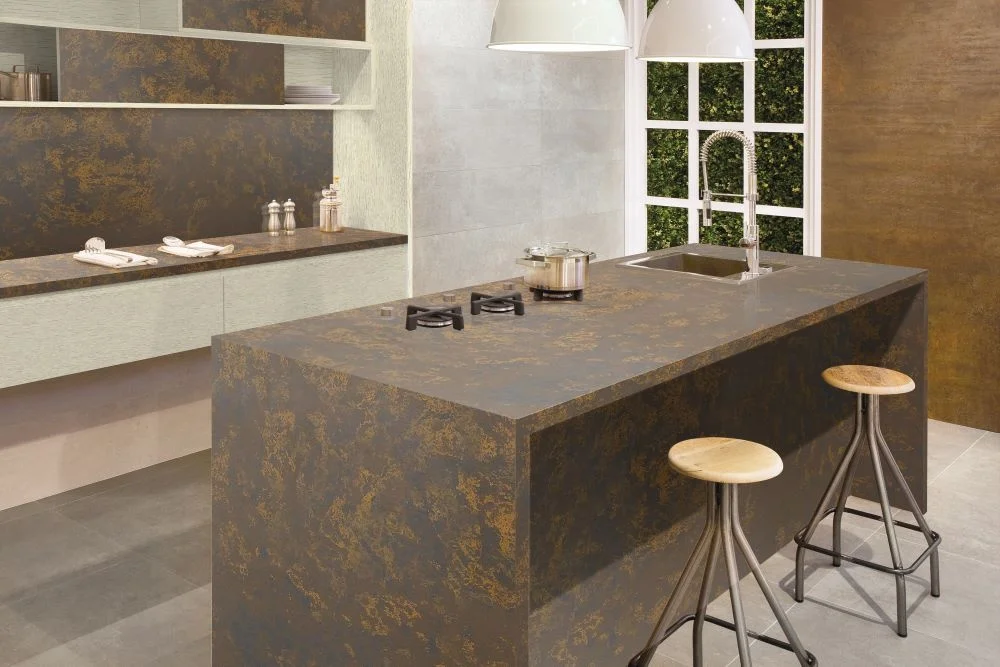 Prefab Laminate Starlight Quartz  Kitchen Countertops In Foshan