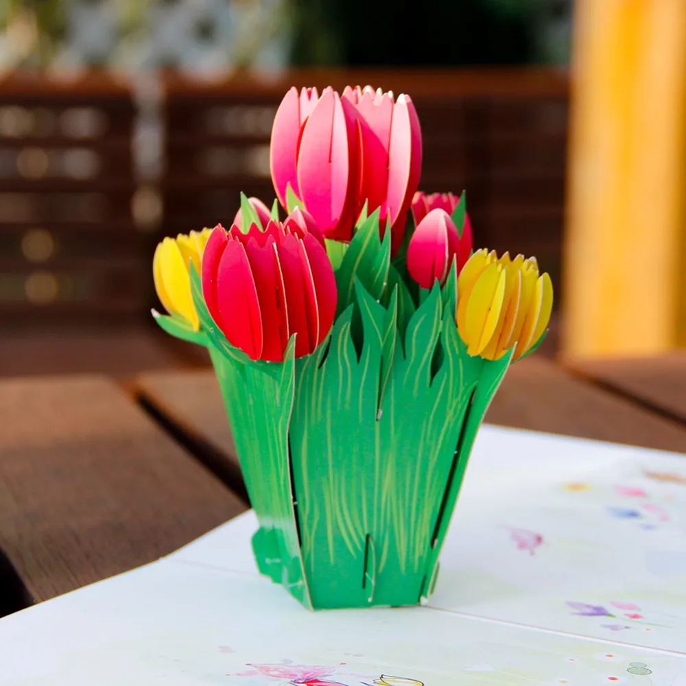 
3d tulip pop up greeting cards with best wishes for writing 