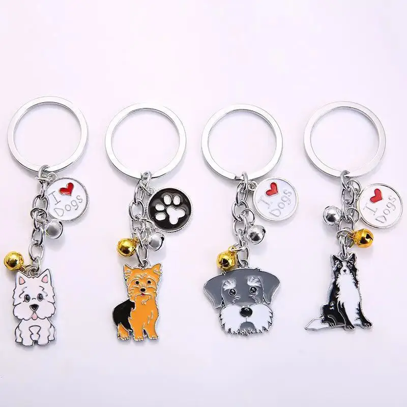 Professional Hot sell silver plated zinc alloy soft enamel metal custom pet dog shaped animal cartoon bell ring key chains