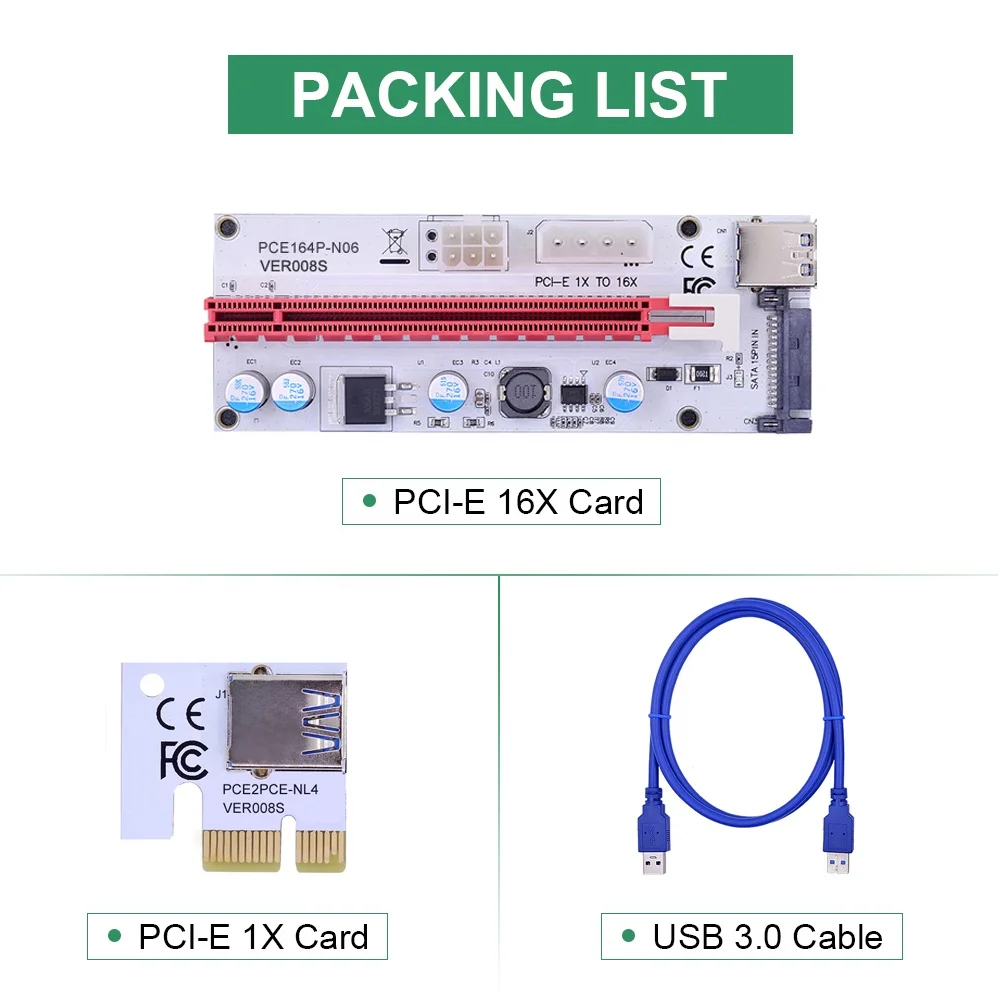 high quality PCI-E 1X TO 16X Graphics Extension Powered Riser Adapter Card 60cm USB 3.0 Cable