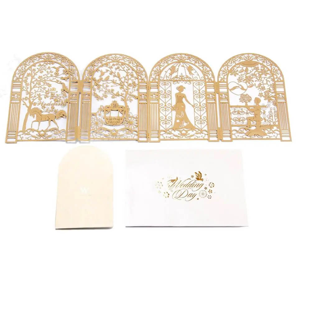 Unique Design Laser Cut Pure golden Wedding Invitation Cards
