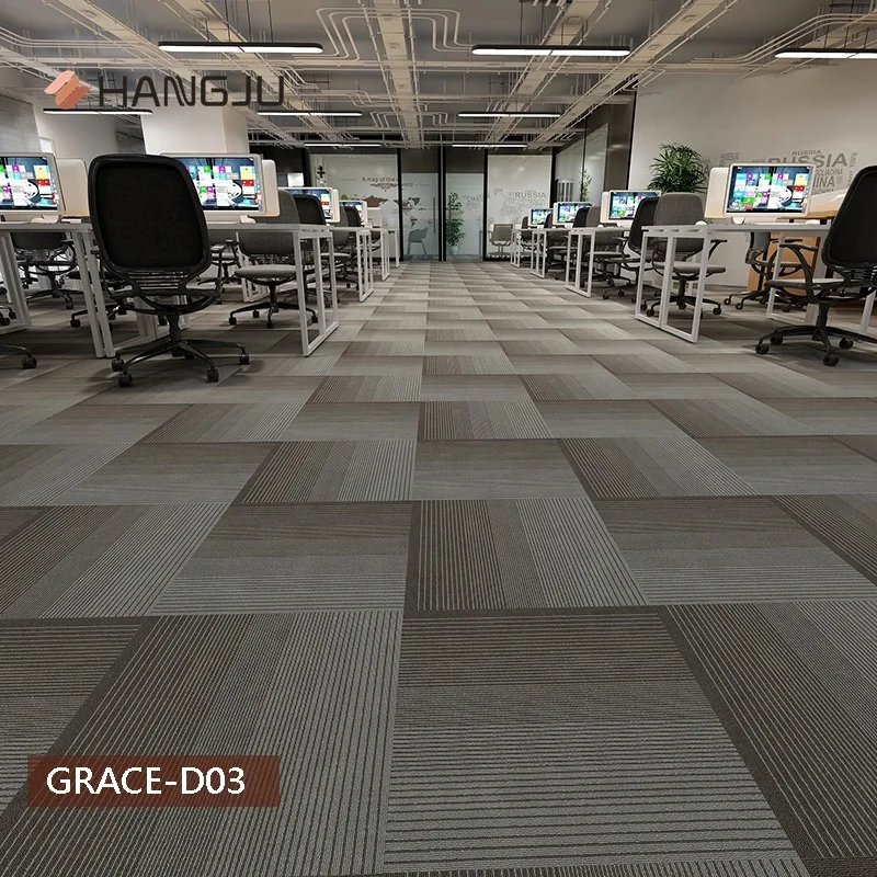 Stocks Strip Line Commercial Office Carpet Tiles with PVC Backing New Design Shanghai Hangju Grace-D series