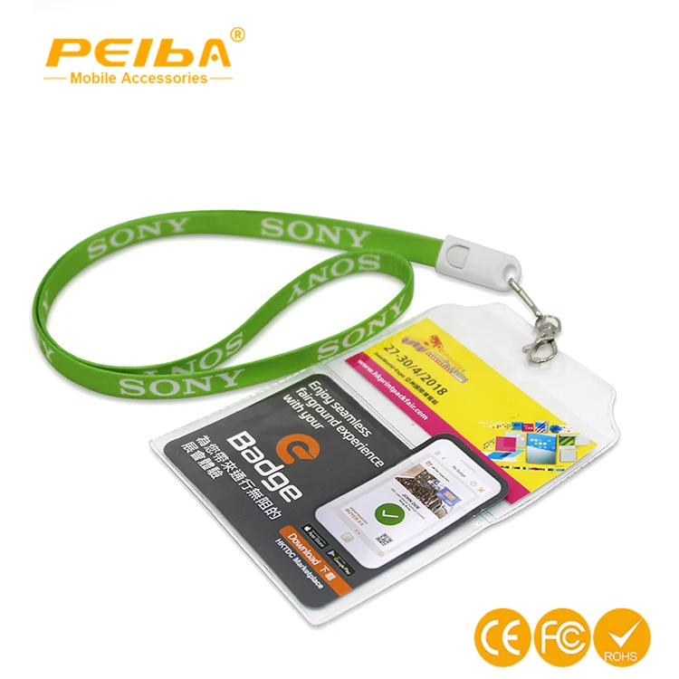 
Top quality Custom Lanyard with Badge Clip - 2 in 1 USB Charging Cable Cord for iPhone and Micro USB Android Phone 