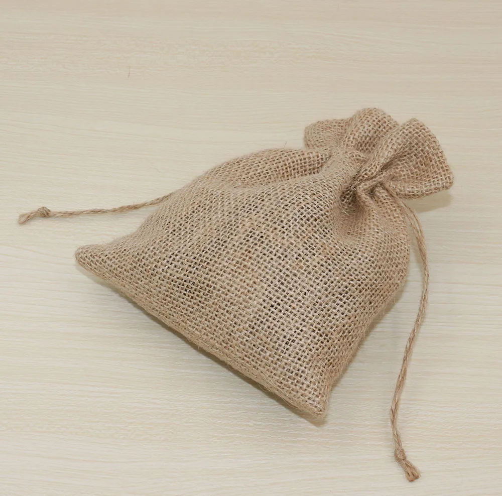 Natural Burlap Jute Gift Bag Drawstring Pouch Wedding Party Jewelry Candy Bags Home Gift Box Storage Bag Vintage