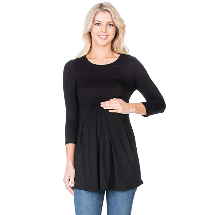 Женские 3/4 спереди плиссированные средства ухода за кожей для будущих мам Топ, свободная оптовая продажа топ для беременных