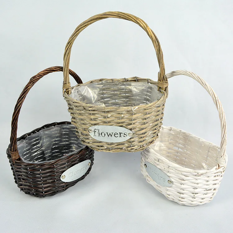 
Flowers Pots Home Flower arrangement Decoration Picnic Food Storage Handle Waterproof Wicker Flower Basket 