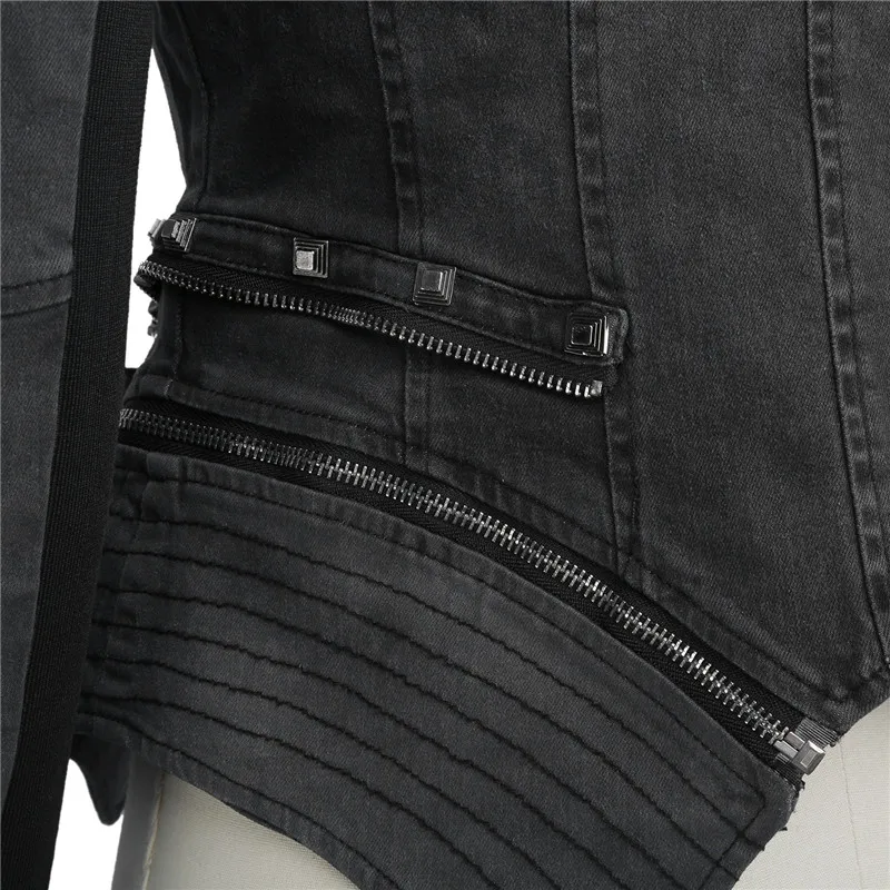 Fashion rivet punk rock jacket locomotive motorcycle zipper woman ladies jean rivet denim jacket for women