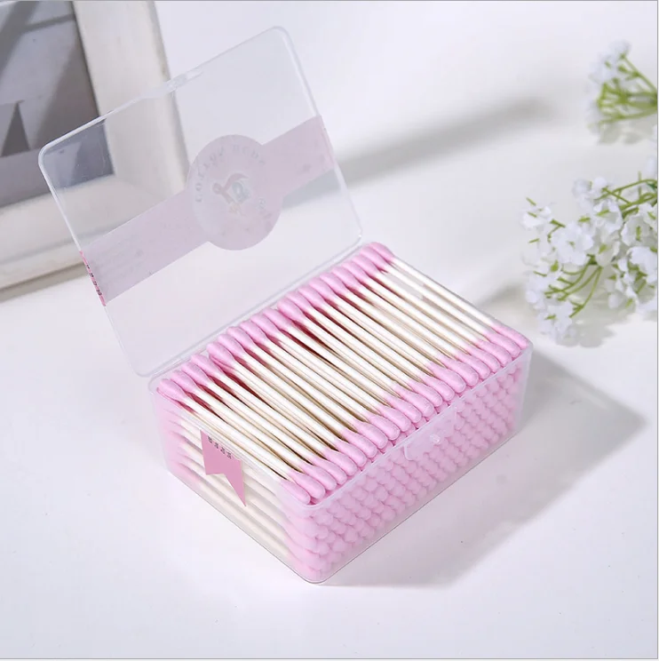 pink bamboo stick cotton swabs tip shape q tips for daily use