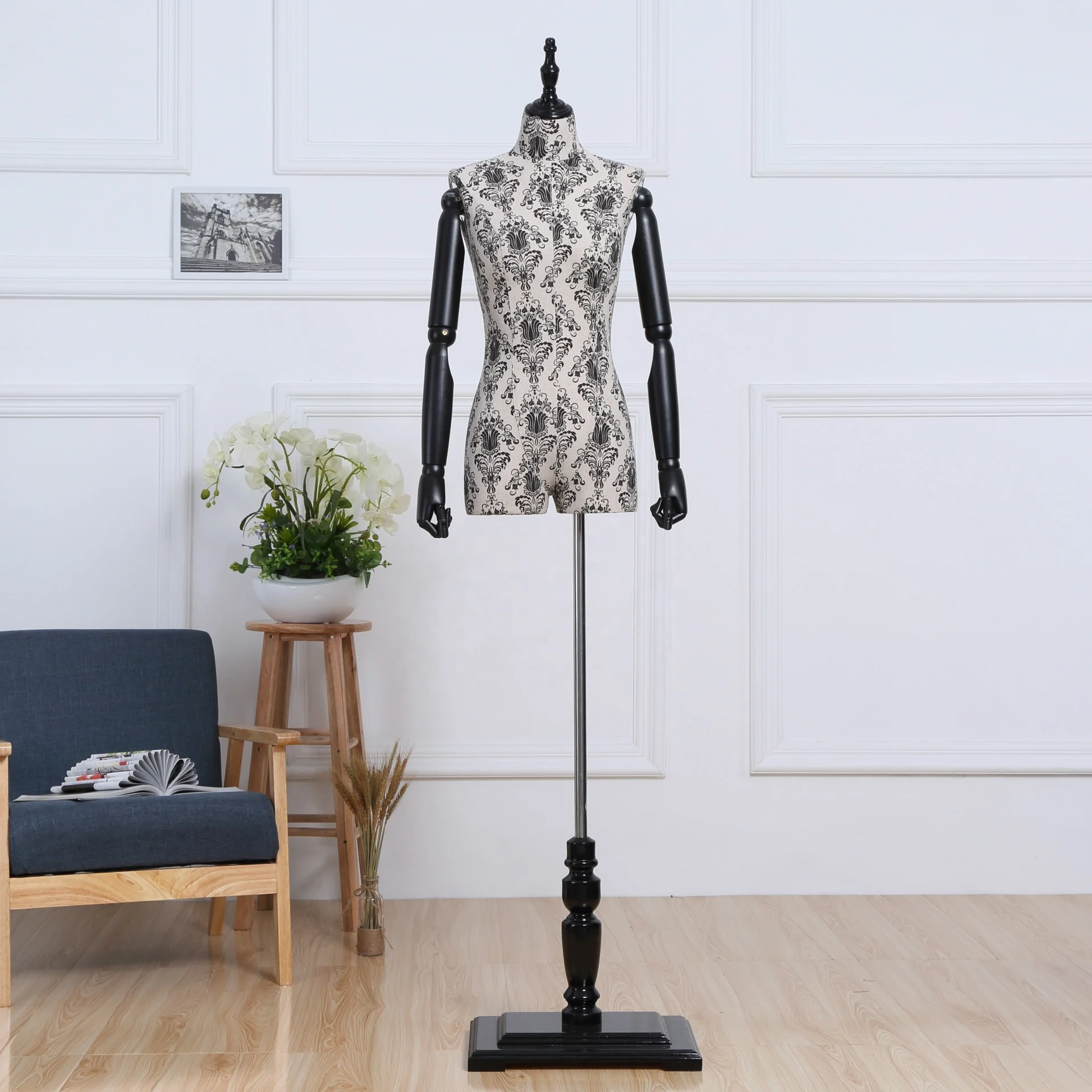 half scale headless fabric covered female dress form linen women mannequin torso with wooden arms