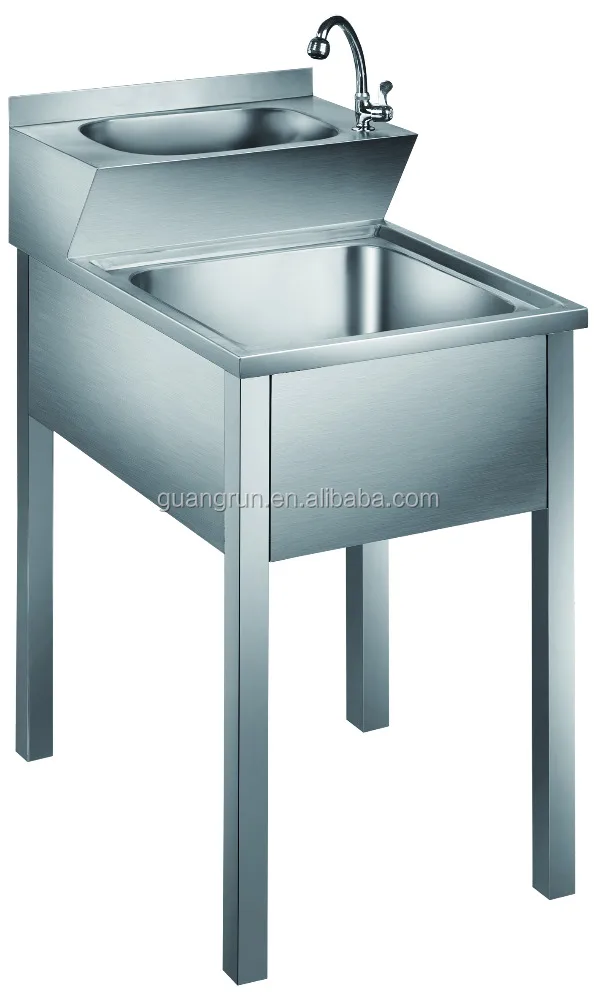 Hotel Used Free-standing Heavy-duty Commercial Stainless Steel Kitchen Sink with Drainboard GR-303D