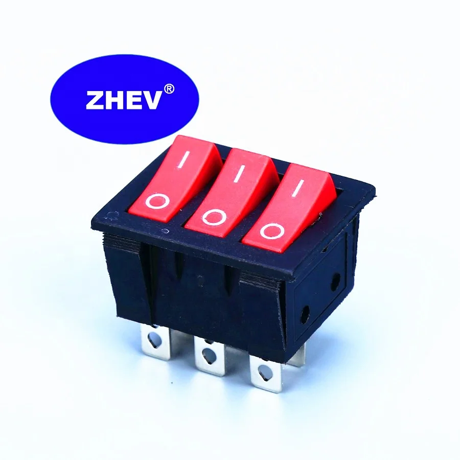 3 Gang 16A Hot Pot 6 Pin Button Switch For Electric Oven Cooler Red Rocker