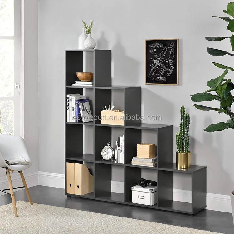 10 Cube Bookcase Storage Unit, Wooden Display Rack, Free Standing Shelf, Room Divider Step Rack, White