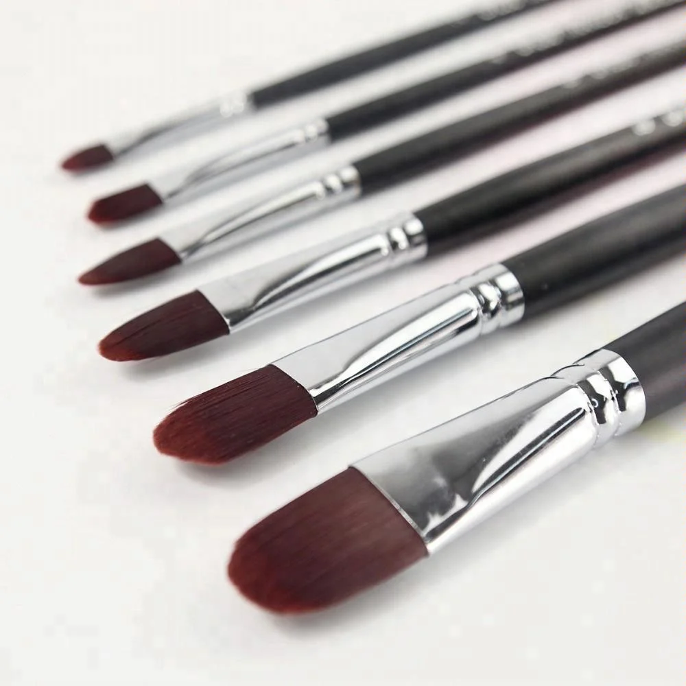 Artist Filbert Paint Brush Set - 6 Pieces For Gouache, Acrylics, Oil & Watercolors and Face Painting