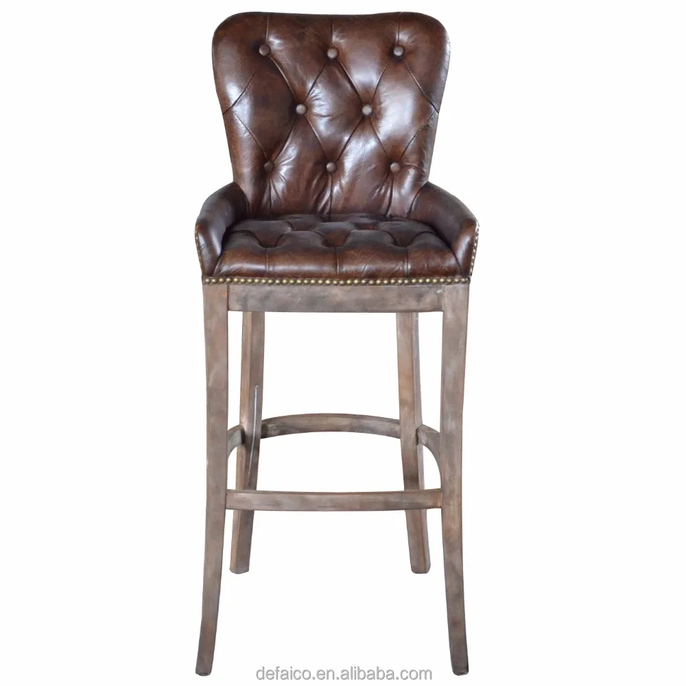Goolee Vintage Leather Bar Stool Wood Chair Counter Height