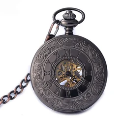 black mechanical pocket watch Roman Numeral pocket watch