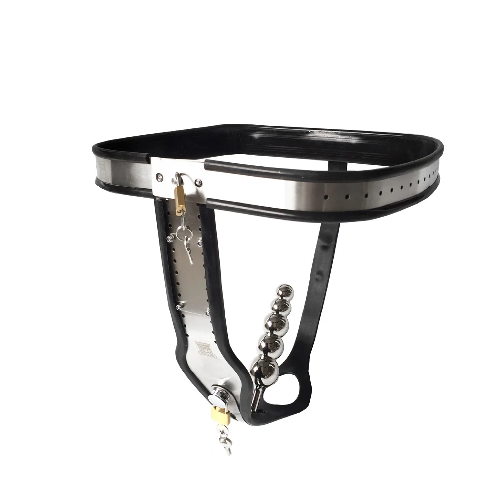 Black emperor SM stainless steel female chastity belt with 2 plugs wholesale of adult products