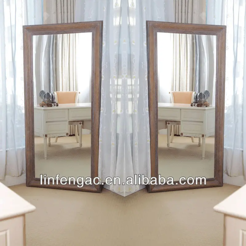 Professional solid wooden with paulownia full length mirror classical wall decorative large wooden mirror