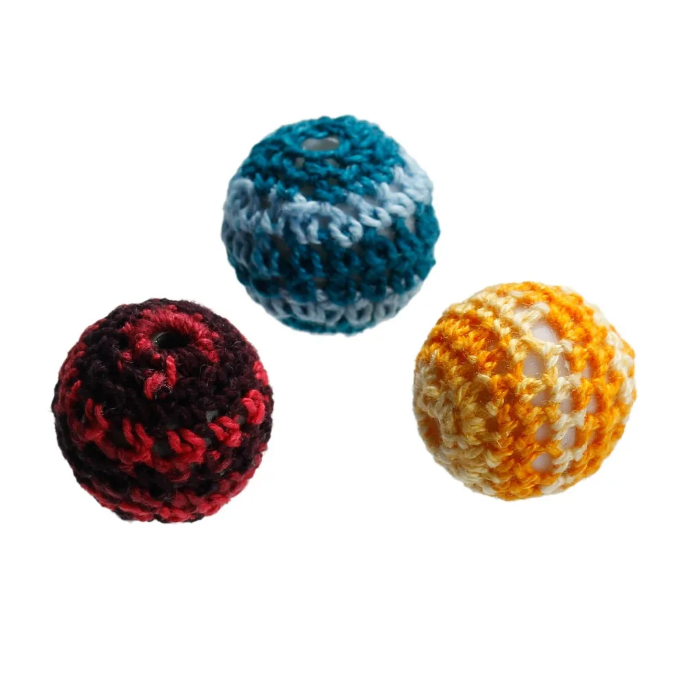 Round Cotton Wool Covered Stripe Pattern Acrylic Woven Beads