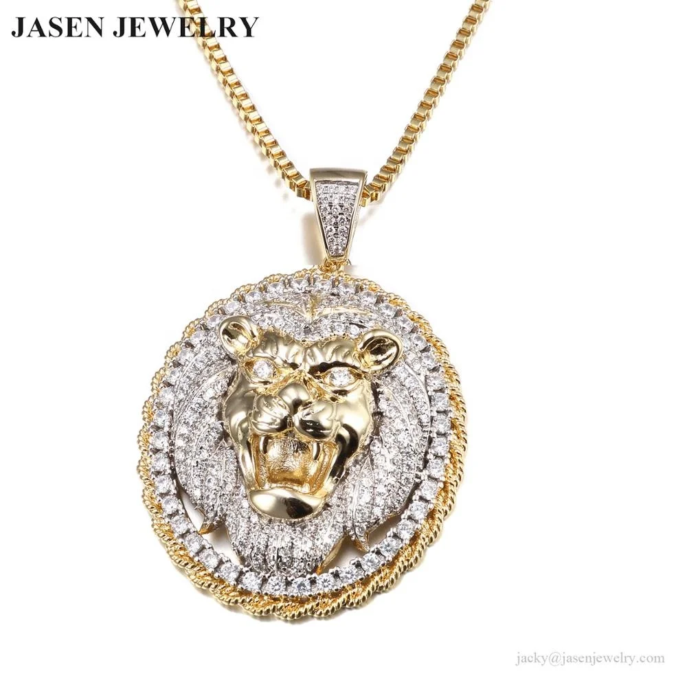 Brass and 925 Silver Jewelry Manufacturer   The Golden Lion Head Diamond animal Pendant