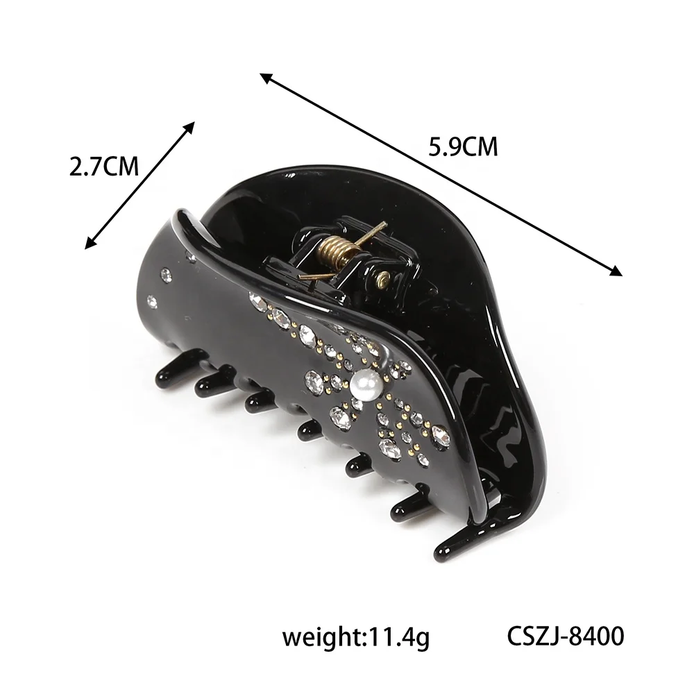 New trend acetate hair clips claw elegant hair accessories black classics rhinestone hair claw for women