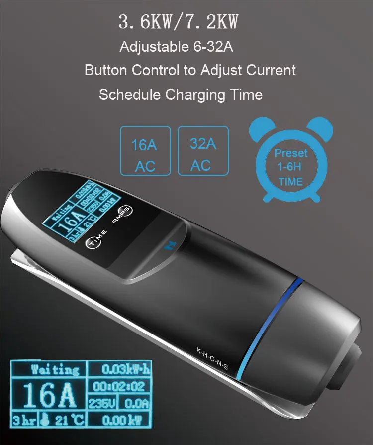 Портативное зарядное устройство для электромобиля 16 А 32 А sae j1772 Уровень 2 с OLED и таймером
