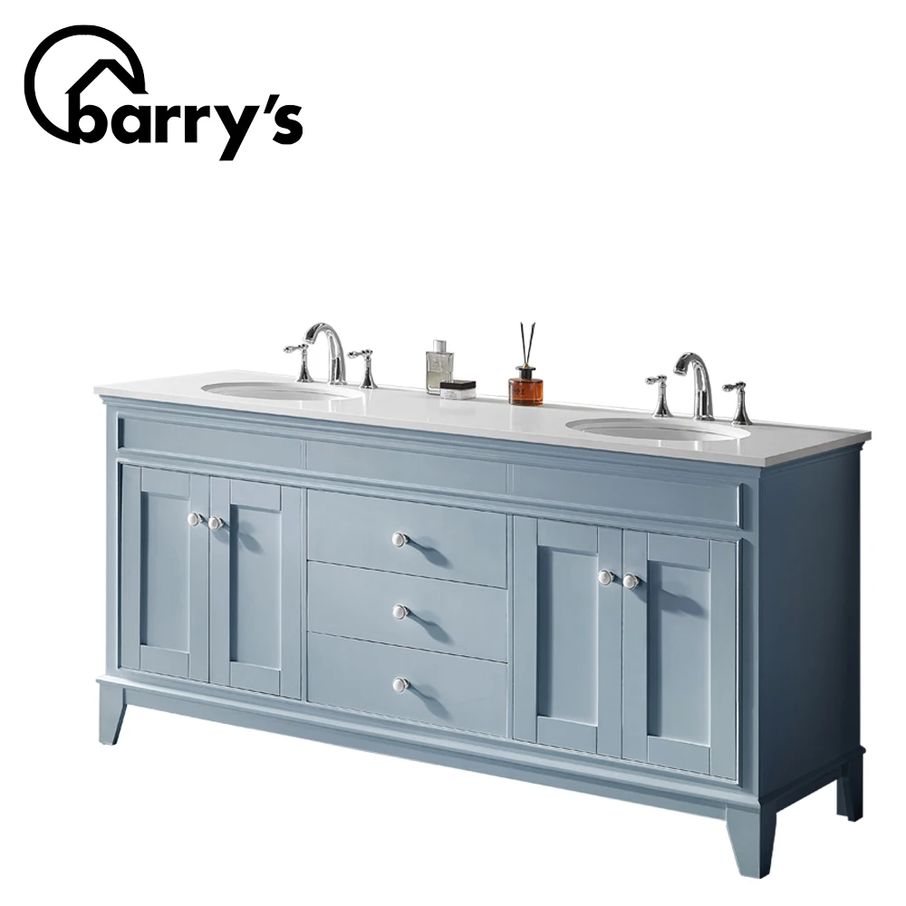 
American classic style quartz stone countertop bathroom vanity wooden cabinet 