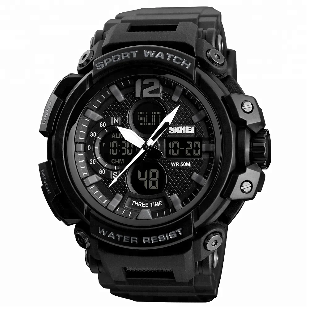 fashion waterproof multifunction dual time chronograph men analog digital sports wrist watch