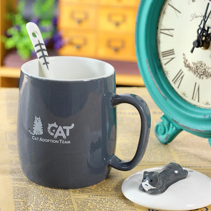 Zogift Most Lovely Cute Cat Style Ceramic Lid Spoon Cartoon Creative Morning Mug Milk Coffee Tea Unique Porcelain Mugs