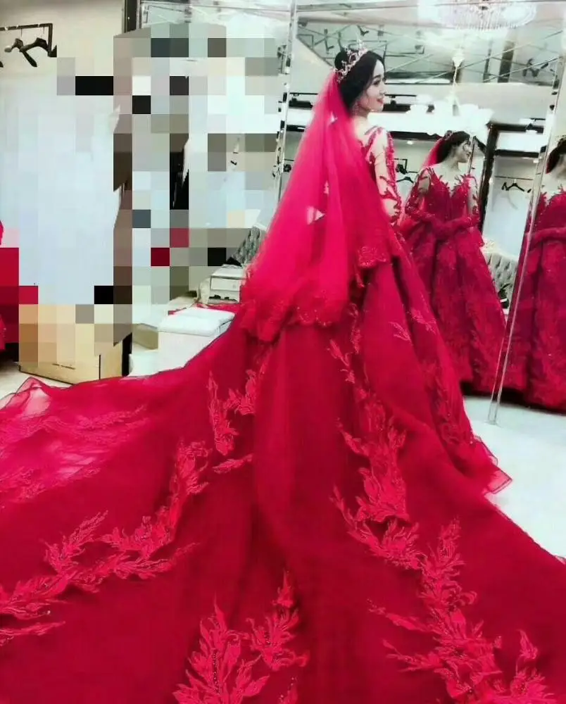 Red Wedding Dresses new Elegant Ball Gown Wedding Dresses 3/4 Sleeves Luxury Heavy Beaded Bridal Gowns Bridal Dresses