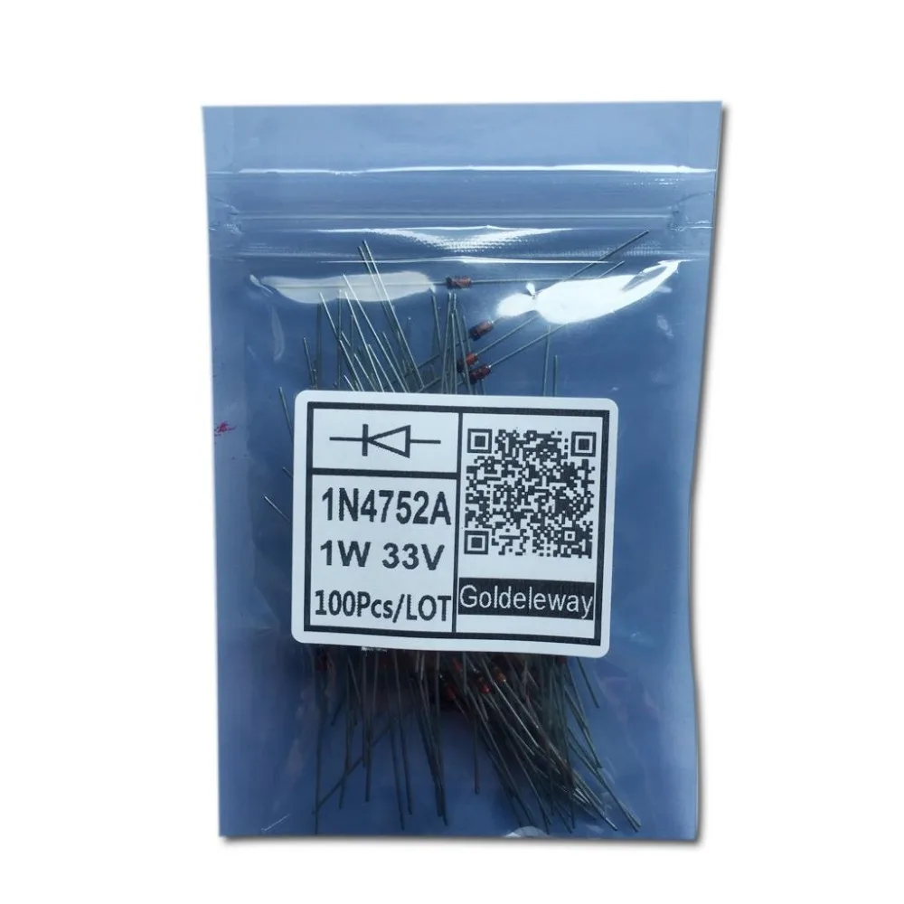 1N4752A 1 Вт 33 В 1N4752 Диоды зенера Одноместный 5% 2-контактный DO-41